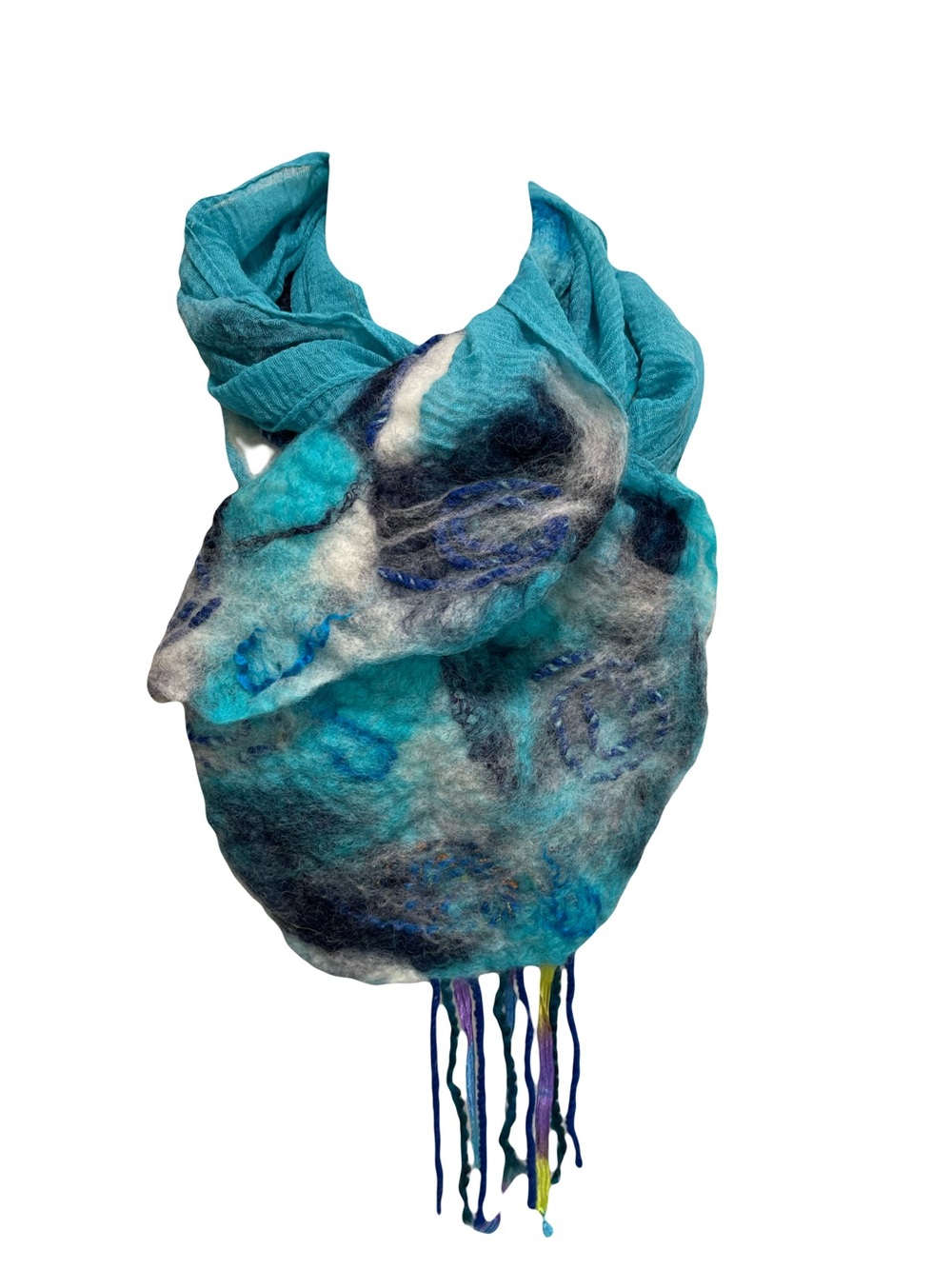 Handfelted Aqua & Teal Wool Scarf